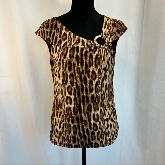MICHAEL Michael Kors brown tan leopard animal print asymmetrical neckline blouse - Picture 12 of 12